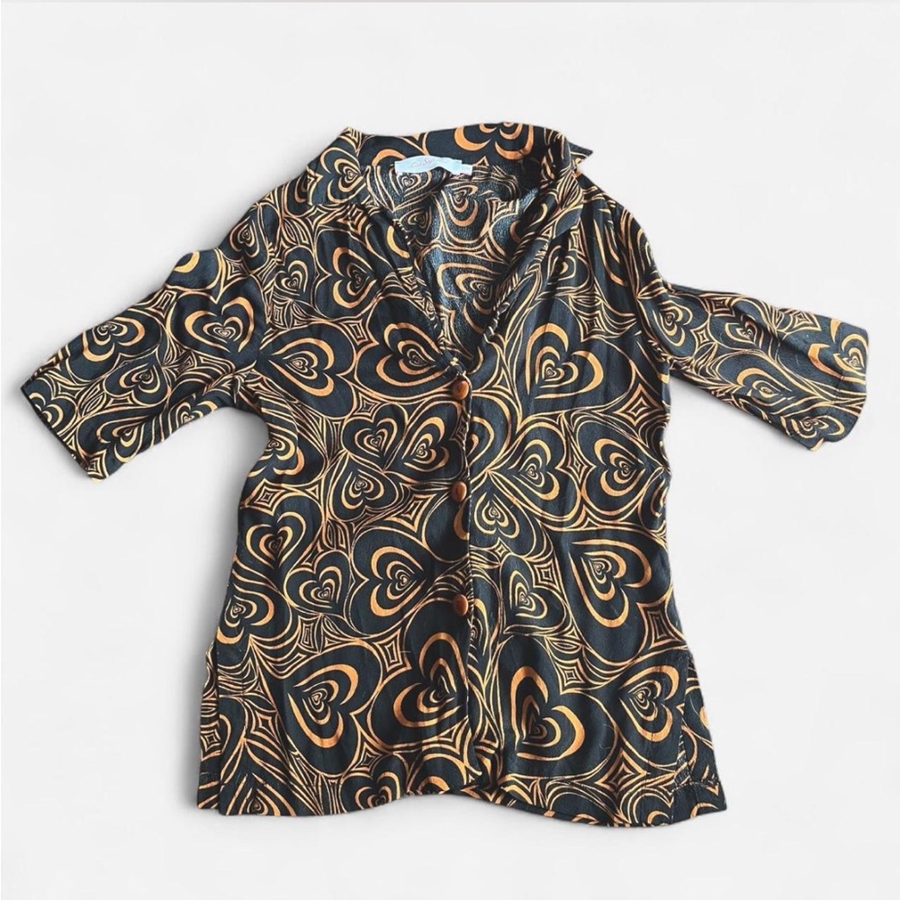 Oversized Heart Print Button Down